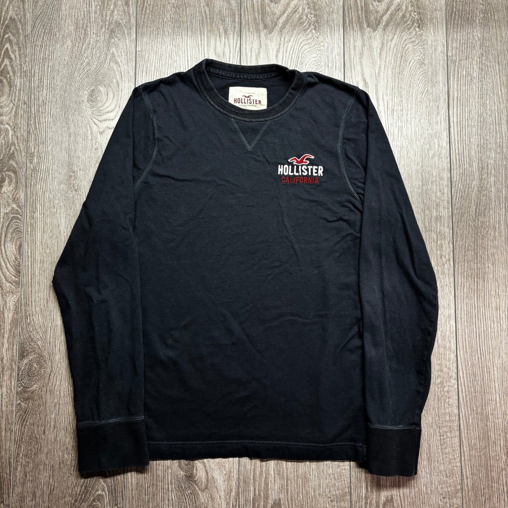 Hollister California Navy Blue XL Long Sleeve Logo T-Shirt Y2K Embroidered